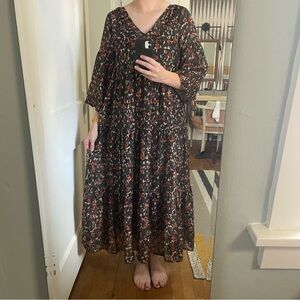 Floral Brown Tiered Midi/Maxi Dress
